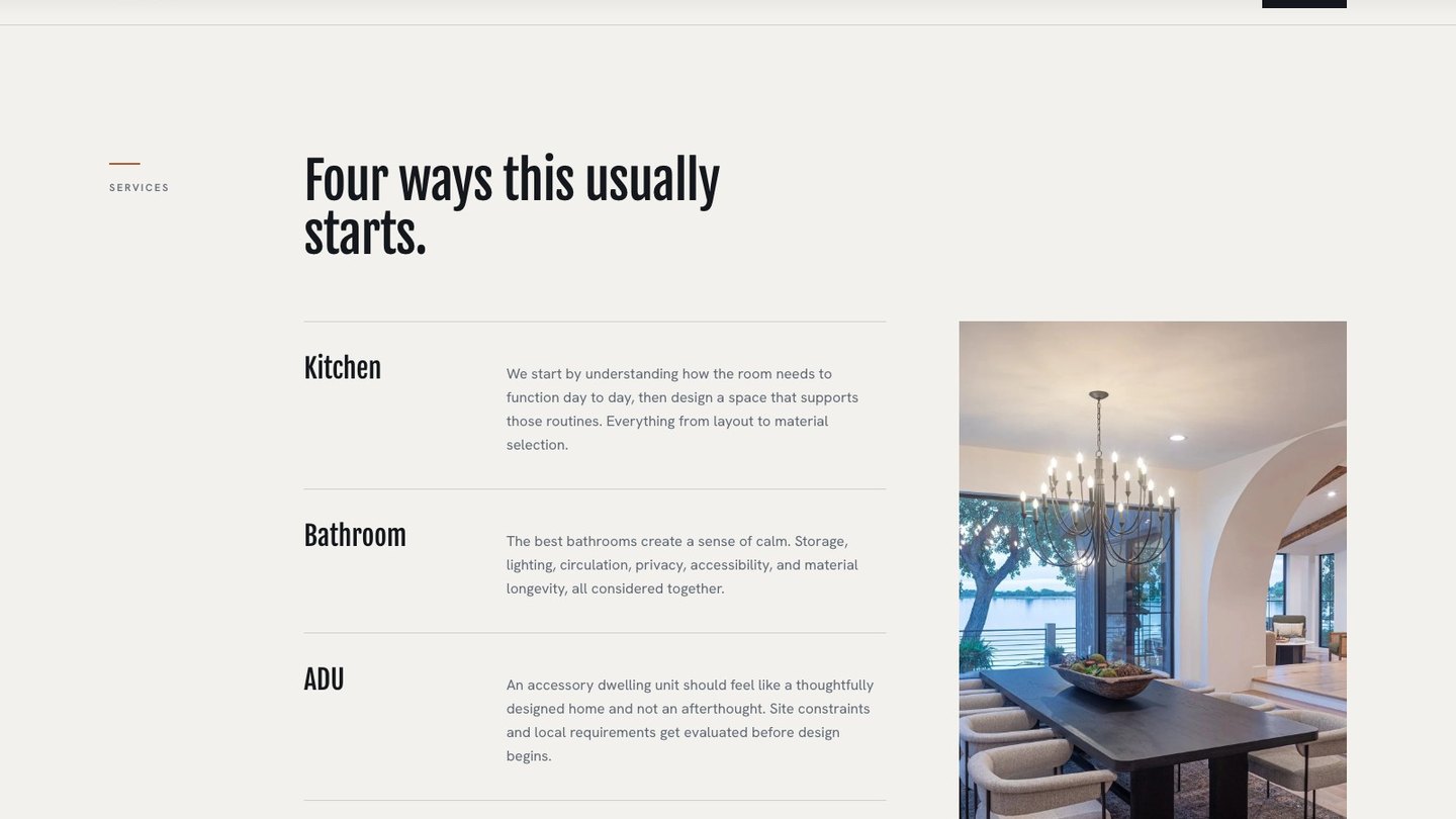 The services section of the new homepage