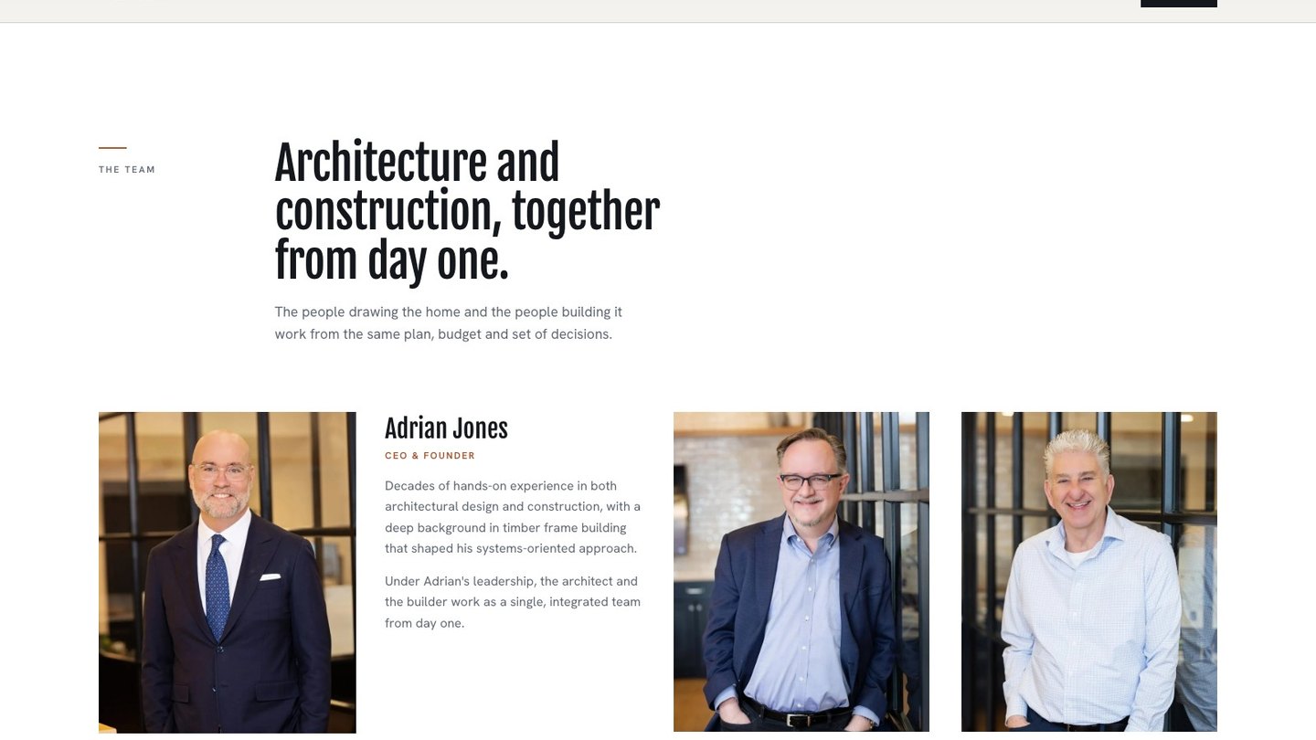 The team section of the new homepage